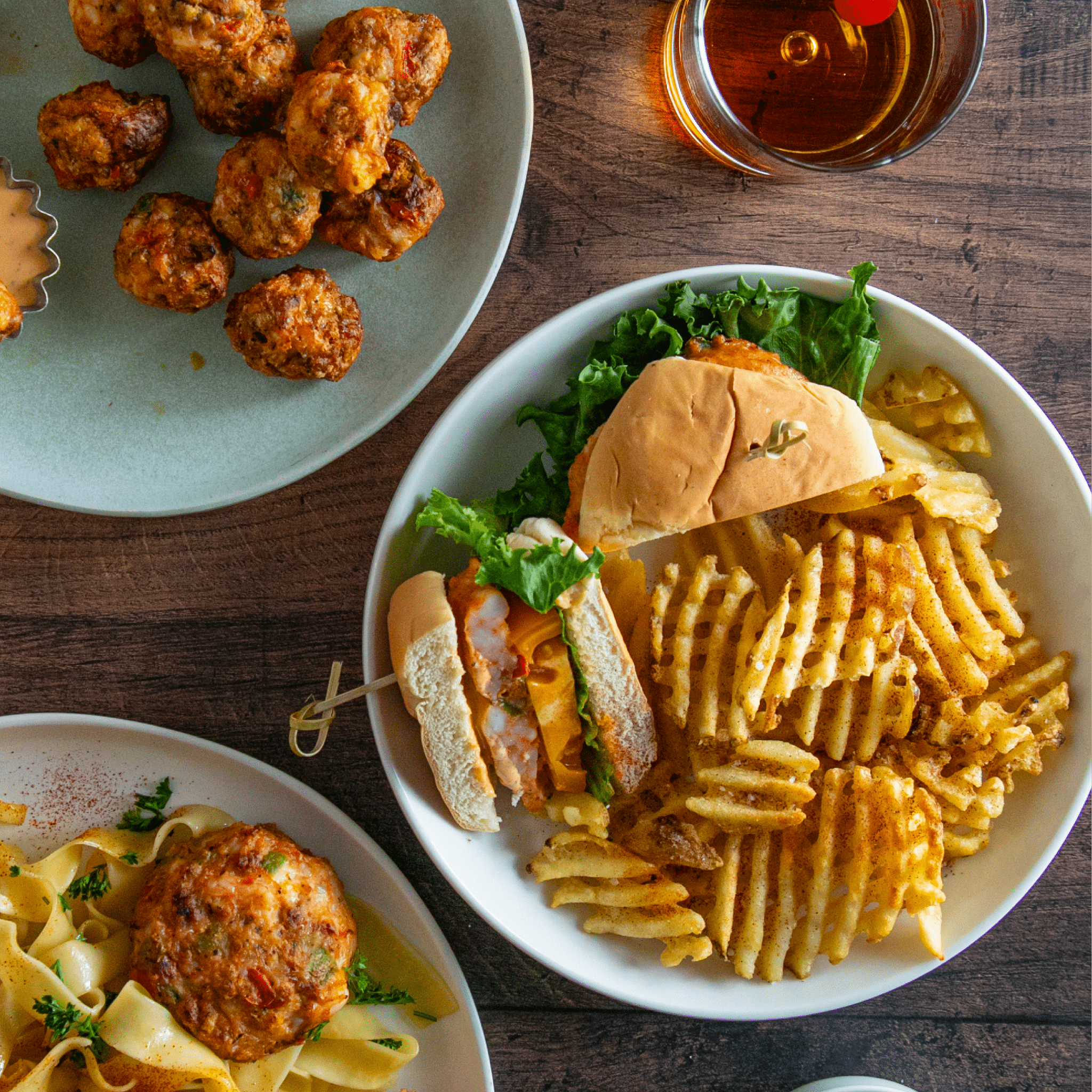Burgers + Shrimp and Sauce