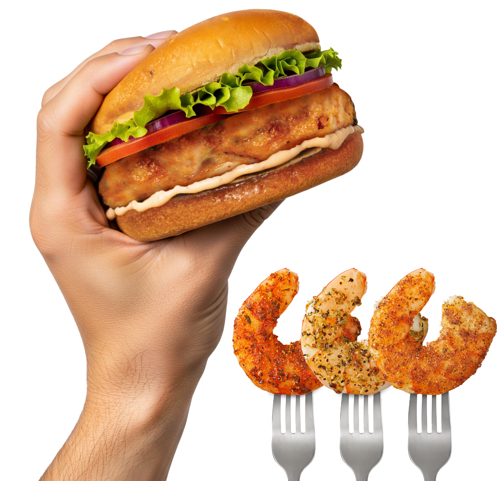 Burgers + Seasoned Shrimp